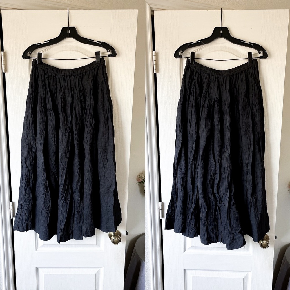 Runaway Bicycle Textured Skirt Black Midi Cotton Silk Pockets Small Medium EUC